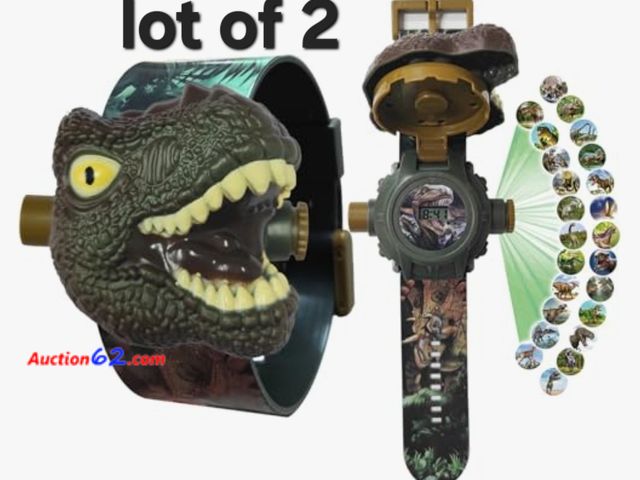 Lot 44-6511q - Lot of 2 Minda Shintani Children's Dinosaur Projection Watches Toy Electronic Watch for Age 3 4 5 Years Old Adjustable Digital Screen 3D App...
