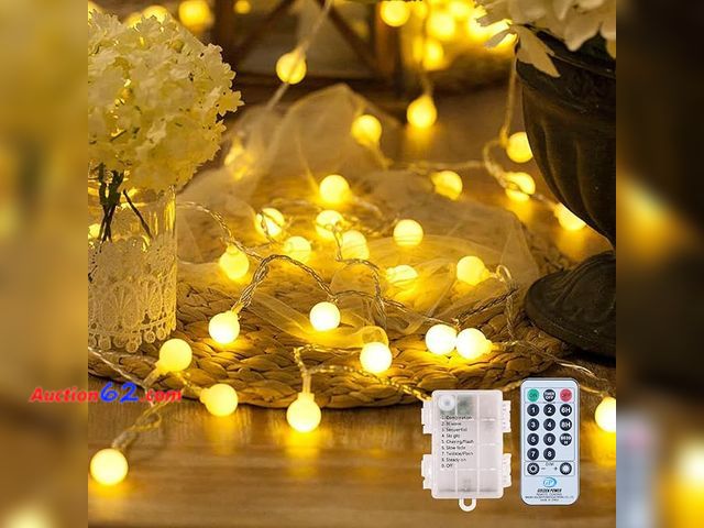 Lot 44-9064g - Dailyart Globe String Light, 100Led 33ft Waterproof Battery Powered String Light Indoor Outdoor, 8 Modes with Remote Control Appears New, A ...