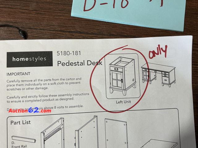 Lot 44-1116b - Lot of (1) pedestal desk-  1. Appears New, A basic inspection has been given to this item. Sold AS-IS. 5. Not Tested