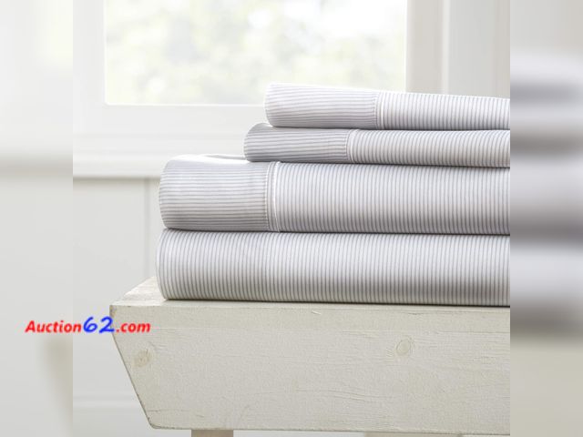 Lot 44-724w - $451.79 Retail price - King Ultra Soft Pinstriped Pattern 4 Piece Bed Sheet Set (Units per case: 12) See All Photo's Not Tested Appears New,...
