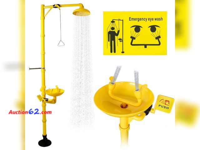 Lot 44-777w - $148.88 Retail price - Emergency Shower Eye Wash Station Safty Shower Combination Eye Wash Station, NPT Thread with Emergency Sign First Aid...