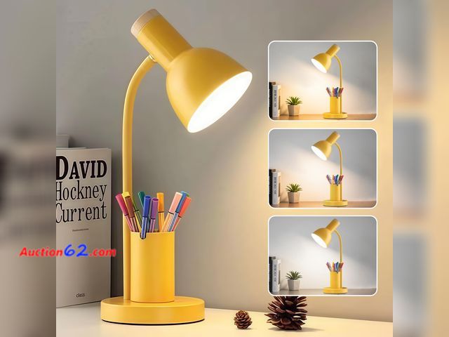 Lot 44-750 - DSYHYL LED Desk Lamp for Home Office, Table Lamp with Pen Holder, 3 Color Modes Reading Light, Eye-Caring Desk Light with Gooseneck, Metal S...