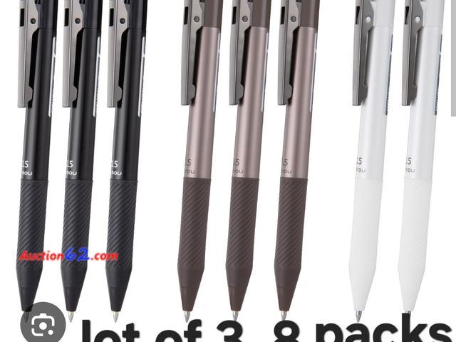 Lot 44-6545t - Lot of 3 LUNERKU Retractable Gel Ink Pens: 8pcs 0.5mm Fine Point Tip Pen, Comfort Grip Smooth Writing Black Ink Appears New, A basic inspect...