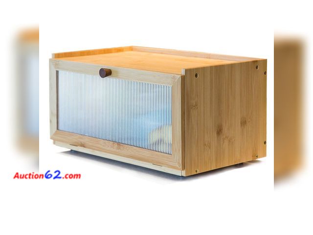 Lot 44-1115j - ETMI Bamboo Bread Box for Kitchen Counter-Large Capacity Bread Storage Container Farmhouse Bread Box with Window Bread Holder Not Tested App...