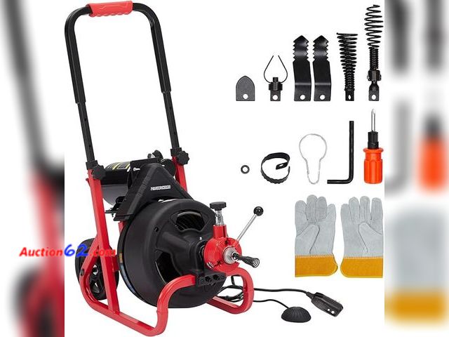 Lot 44-99z - Retail value of $496- 100Ft x 1/2" Drain Cleaner Machine Auto-feed Electric Drain Auger wi... Appears New