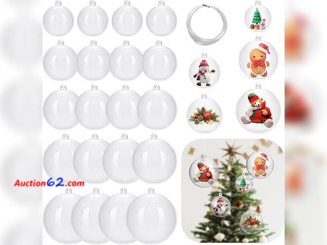 Lot 44-9081j - Aneco 50 Pcs Christmas Plastic Fillable Ornaments, 5 Sizes Round Clear Plastic Balls with Fishing Line Appears New, A basic inspection has b...
