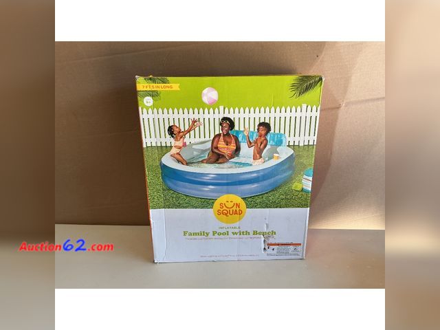 Lot 44-1525 - Family Pool with Bench 140 Gallon Oval Kiddie Pool - Sun Squad™: PVC Liner, Ages 6+ E-Commerce Return, A basic inspection has been given to ...