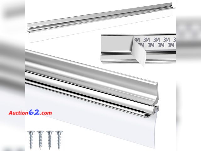 Lot 44-1670o - BSFRNF 30" Chrome Framed Shower Door Replacement Drip Rail with Vinyl Sweep Door Water Deflector, Applied Mounting Tape and Screws (30Inch) ...