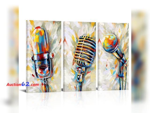 Lot 44-155e - LoveHouse Colorful Music Painting Wall Art Decor Microphone Pictures Prints Giclee Prints for Music Studio See All Photo's Appears New, A ba...