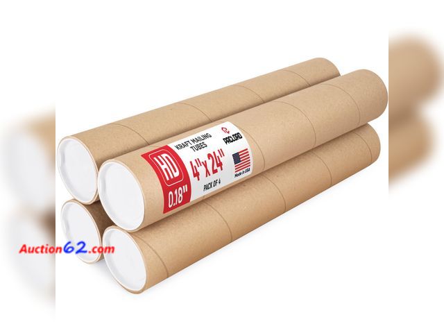 Lot 44-139a - Paclord 4" x 24" Heavy-Duty Reinforced Cardboard Mailing Tube, Pack of 4 Tubes with 8 Caps – Secure USPS Approved – Great for Shipping and S...
