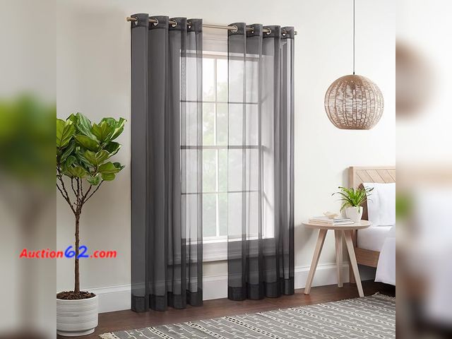 Lot 44-9103b - Eclipse Kiara Modern Sheer Voile Light Filtering Grommet Window Curtains for Bedroom (2 Panels), 54 in x 95 in, Grey Appears New, A basic in...