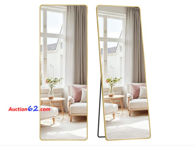 Lot 44-1626j - SONGMICS Full Length Mirror, 160 x 50 cm, Rectangle Full Body Mirror with Stand, Aluminium Alloy Fram, Tempered Glass, for Bedroom, Living R...