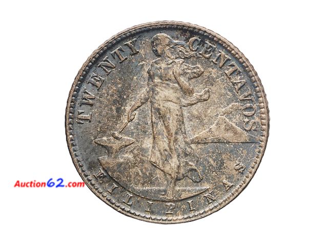 Lot 44-8303m - WORLD WAR II 1945 TWENTY CENTAVOS PHILIPPINES SILVER COIN. HAS .096 TROY OUNCES OF SILVER. MINTED BY THE DENVER MINT IN THE U.S. FOR THE WAR...