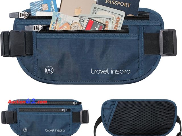 Lot 44-3008q - Travel Inspira Travel Money Belt with Anti-Theft Zipper Slim Travel Pouch RFID Blocking Passport Holder Hidden Travel Wallet under Clothes t...