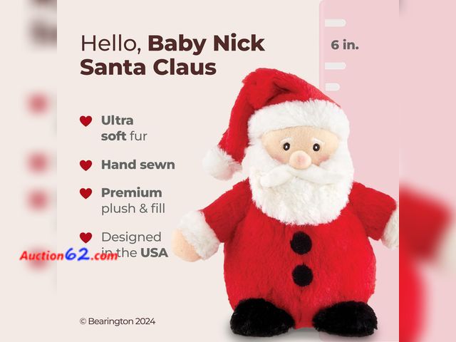 Lot 44-3053q - New Bearington Baby Nick Christmas Plush, 6 Inch Santa - New in Sealed Package and Box - See Pictures