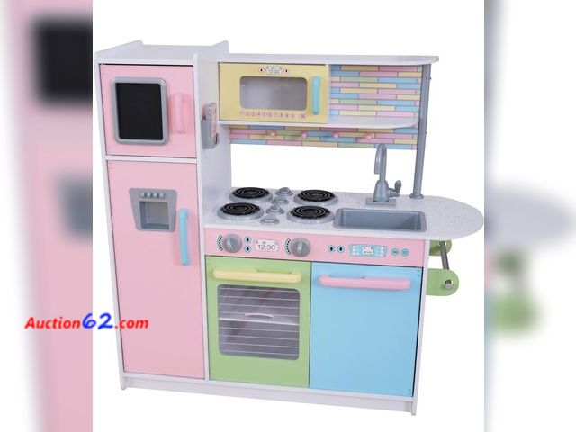 Lot 44-7492f - Kidkraft uptown pastel wooden play kitchen with chalkboard, play phone and see-through doors, still in box Appears New, A basic inspection h...