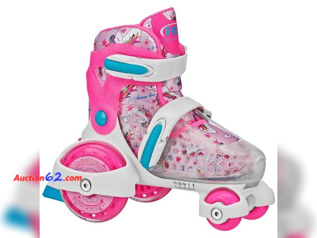 Lot 44-1745j - Roller Derby Sport Kids' Roller Skate - Unicorn Pink/White M: Adjustable Size, Padded Collar Not Tested See All Photo's Appears New, A basic...