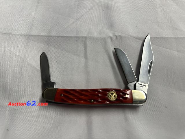 Lot 44-6102f - Eagles edge 3 blade pocket knife redish orange handle about 4.25 in closed. Opened for photos. See All Photo's Not Tested Never opened, Fact...