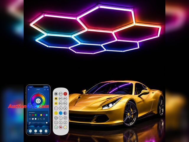 Lot 44-1707e - $145.99 Retail price - 31Pack RGB Hexagon LED Garage Lights, Music Sync, APP Control, DIY Lighting Not Tested See All Photo's Appears New, A...
