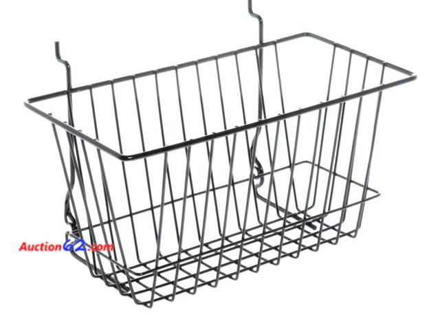 Lot 44-7191j - Lot of (2) Slat wall grid wall basket, black  Appears New, A basic inspection has been given to this item. Sold AS-IS.