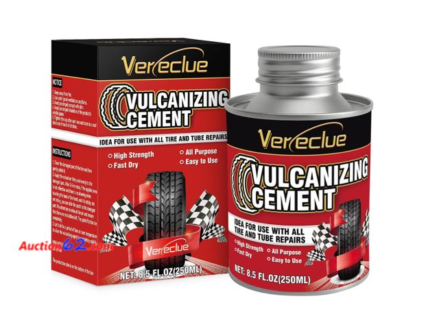 Lot 44-1557e - Chemical Vulcanizing Cement, Clear Tire Repair Glue, All Purpose Rubber Cement, Heavy Duty Tire Patch Kit with Brush Top Can for Car, Motorc...