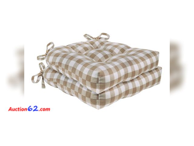 Lot 44-644m - Buffalo Check Tufted Chair Seat Cushions, 2-Pack, Taupe, 16 x 15 in, Taupe Not Tested See All Photo's Appears New, A basic inspection has be...