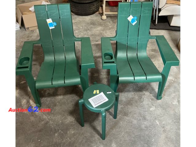 Lot 44-140 - $150 Retail price - Green Adirondack Chairs and Side Table Set See All Photo's E-Commerce Return, A basic inspection has been given to this ...
