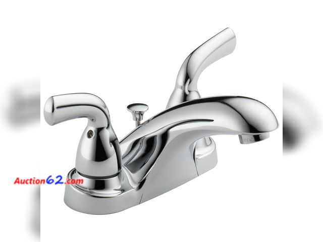 Lot 44-1894i - Delta Foundations Centerset Chrome Bathroom Faucet, 4 Inch 3 Hole Bathroom Sink Faucet for Vanity, Chrome B2510LF-PPU Not Tested See All Pho...
