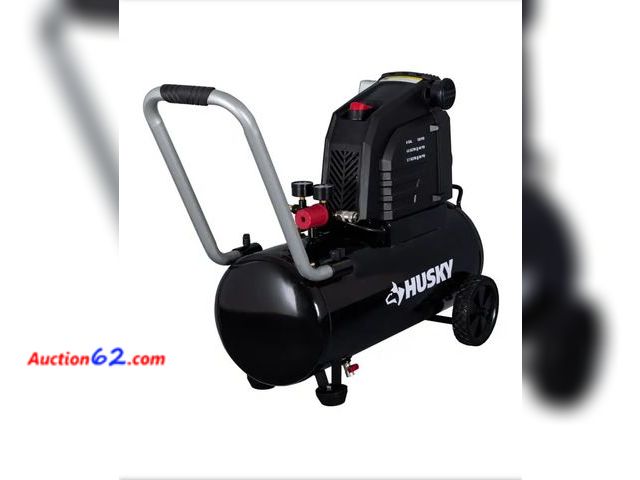 Lot 44-7029f - HUSKY 8 gallon 150 PSI portable electric oil-free horizontal hotdog Air Compressor with rubber wheels and 1-quick coupler  Appears New, A ba...