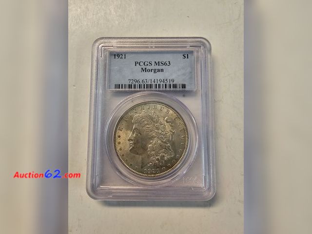 Lot 44-8343u - 1921 LIBERTY HEAD MORGAN 90% SILVER DOLLAR GRADED MS63 (MINT STATE) BY PCGS. MINTED IN PHILADELPHIA.-NT