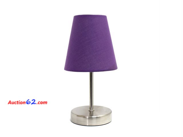 Lot 44-716p - Simple Designs LT2013-PRP Mini Basic Sand Nickel Table Lamp with Fabric Shade, Purple Appears New, A basic inspection has been given to this...