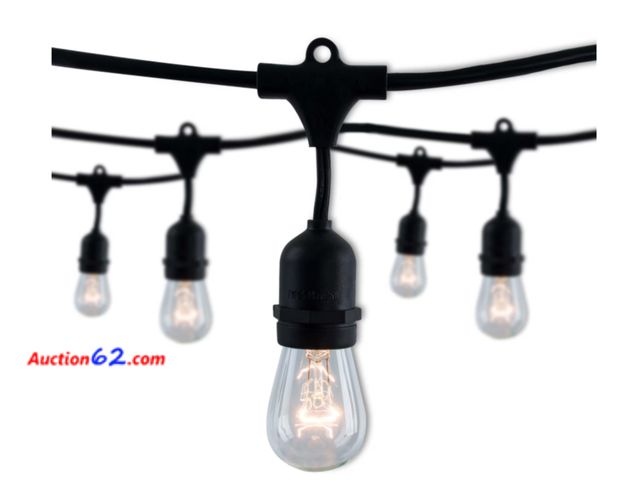 Lot 44-735b - Retail value $54- Outdoor/Indoor 14 ft. Plug-in S14 Incandescent Black String Light with Clear Included 10 Sockets (2-Pack) 1. Appears New, ...