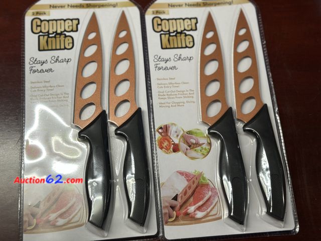 Lot 44-6039g - Set of 2 packs of 2 copper knives. New. See All Photo's Not Tested Never opened, Factory Sealed