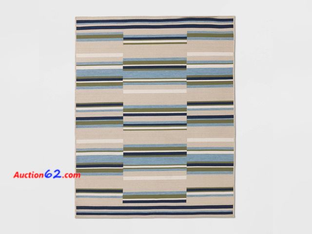 Lot 44-173 - 5'x7' Linen Striped Rectangular Woven Outdoor Area Rug Blue - Threshold™ See All Photo's Appears New, A basic inspection has been given to t...