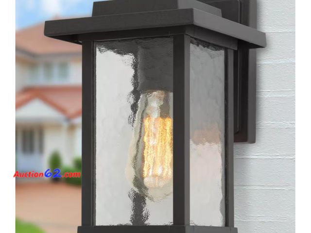 Lot 44-744b - Retail value $50- Matte Black Outdoor Wall Lantern Sconce with Textured Glass Shade Modern 1-Light Porch Patio Garden Wall Mounted Light 1. ...