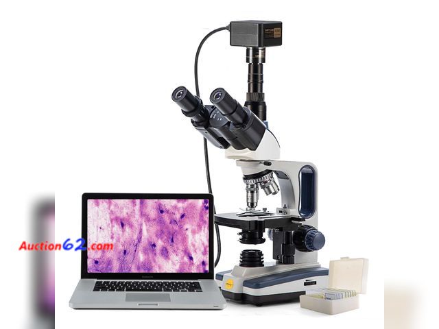 Lot 44-2983e - $459.99 Retail price - SWIFT SW380T Compound Trinocular Microscope, 40X-2500X Magnification, Two-Layer Mechanical Stage, 5.0 MP Camera and S...