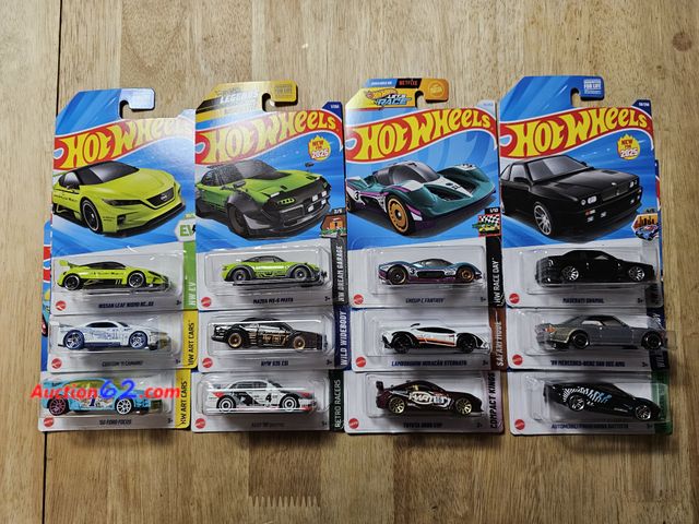 Lot 44-8304o - LOT OF TWELVE (12) REALLY NICE HOT WHEELS CARS! - NISSAN LEAF NISMO RC_02 INTELLIGENT MOBILITY EV CAR, JAPANESE LEGENDS TOUR WINNER MAZDA MX...