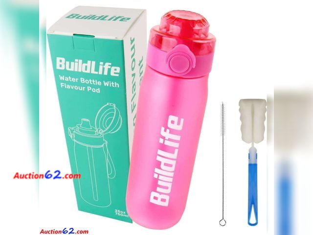 Lot 44-2052m - BuildLife Air Water Bottle with 3 Flavour Pods,750ML Sports Water Bottle with Straw, Leakproof BPA Free Drinking Water Bottle Appears New, A...