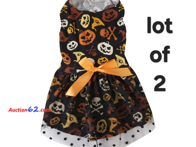 Lot 44-6767p - Lanyarco Skull Orange Black Pet Halloween Costumes Pumpkin Dresses Costume for Dogs, Medium M Size Appears New, A basic inspection has been ...