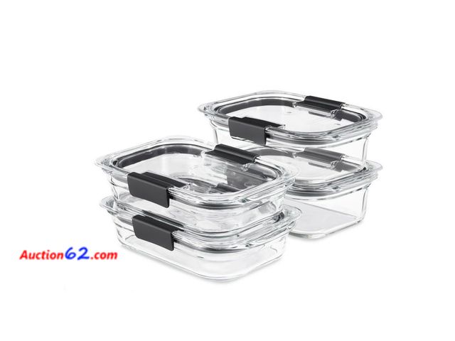 Lot 44-4088p - Rubbermaid Brilliance Glass Variety (Set of 4) Food Storage Containers with Latching Lids. Missing 2 Lids. (2-2cup/2-3.5cup). Appears New, A...