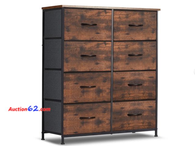 Lot 44-4102f - Retail value $59- 8 Drawer Dresser, Tall Chest Of Drawers Nightstand Storage Tower Storage Dresser Fabric Dresser With Wood Top for Living R...