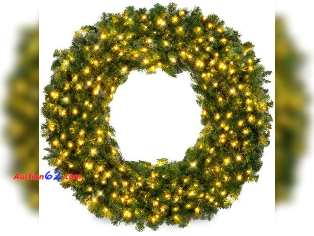 Lot 44-3175b - 36" - Pre-Lit Artificial Fir Christmas Wreath w/ LED Lights, Plug-In, PVC Tips - BCP Products SKY7959 - Ecommerce Return - See Pictures