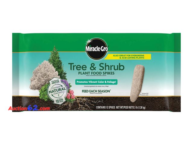 Lot 44-1596p - Miracle-Gro Tree and Shrub Plant Food Spikes, For Deciduous, Flowering and Evergreen Trees, 12 Spikes Appears New, A basic inspection has be...