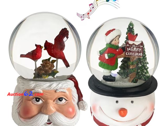 Lot 44-6573t - Romway 2 Christmas Snow Globes, 100mm Snowman and Santa Snow Globes, Musical Appears New, A basic inspection has been given to this item. So...