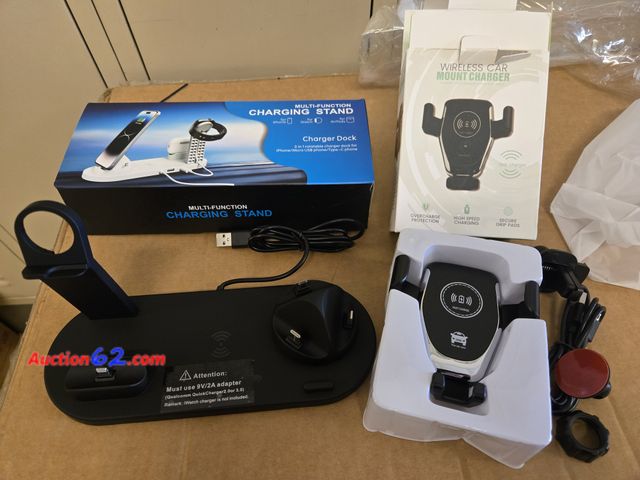 Lot 44-6568g - Wireless Charger Station 4 in 1 for Multiple Devices Android and Apple Watch iPods iPhone Galaxy, Magnetic Charger Tower USB Port, Wireless ...