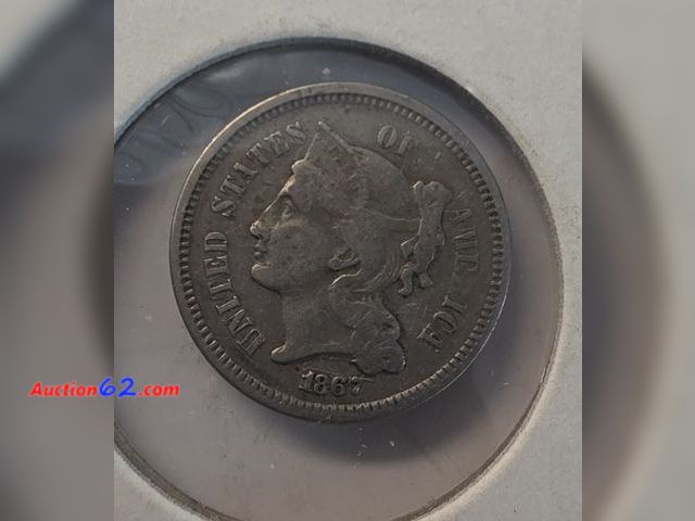 Lot 44-8317g - **VERY SCARCE** 1867 THREE CENT NICKEL IN A 2X2. MINTED IN PHILADELPHIA. - NT