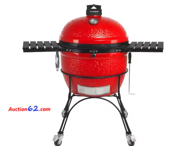 Lot 44-00f - $2,300 Retail price - Big Joe II 24 in. Charcoal Grill in Red with Cart, Side Shelves, Grate Gripper, and Ash Tool (minor cosmetic damage, C...