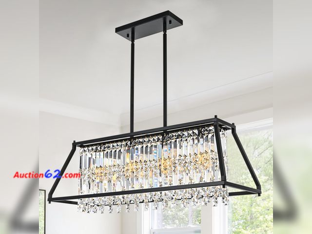 Lot 44-2755w - $89.99 Retail price - A1A9 Crystal Chandelier Light for Dining Room, 4-Light Trapezoidal Industrial K9 Crystal Pendant Lights with Black Met...