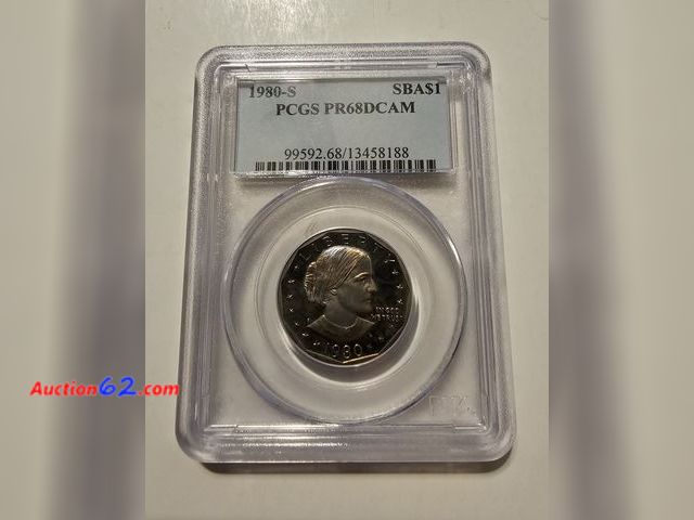 Lot 44-8357w - 1980-S SUSAN B. ANTHONY PROOF DOLLAR GRADED A HIGH PR68DCAM BY PCGS. THIS COIN HAS QUITE A BIT OF COLORFUL TONING. MINTED IN SAN FRANCSICO.-...