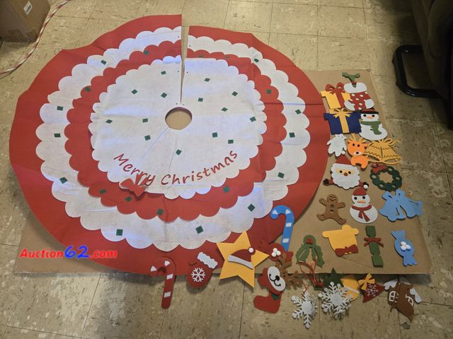 Lot 44-6500w - 34pc 48in Christmas Tree Skirt, comes with 33 velcro decorations Appears New, A basic inspection has been given to this item. Sold AS-IS.